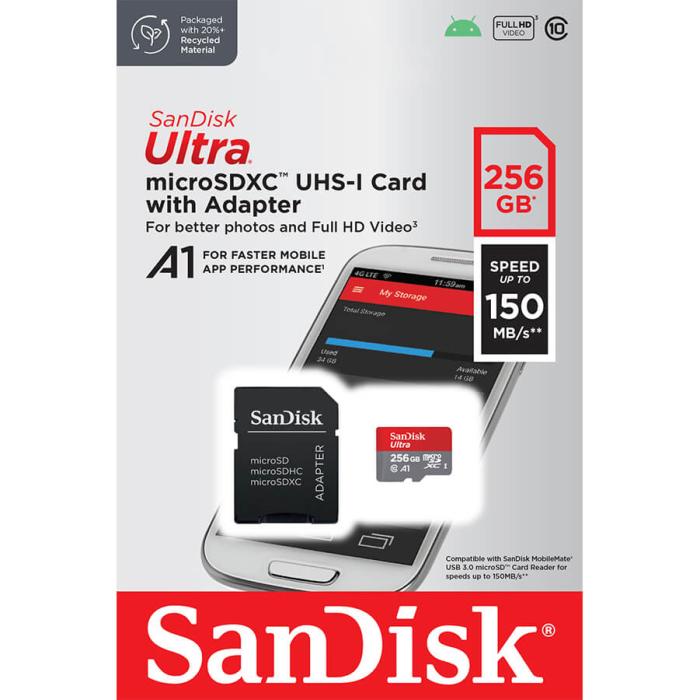 Bild 2, SanDisk MicroSDXC Mobil Ultra 256GB 150MB/s Inkl. Adapter