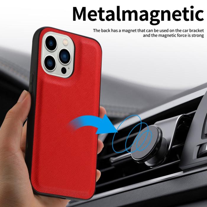 Bild 6, iPhone 15 2in1 Magnet Fodral Kryss Struktur Röd
