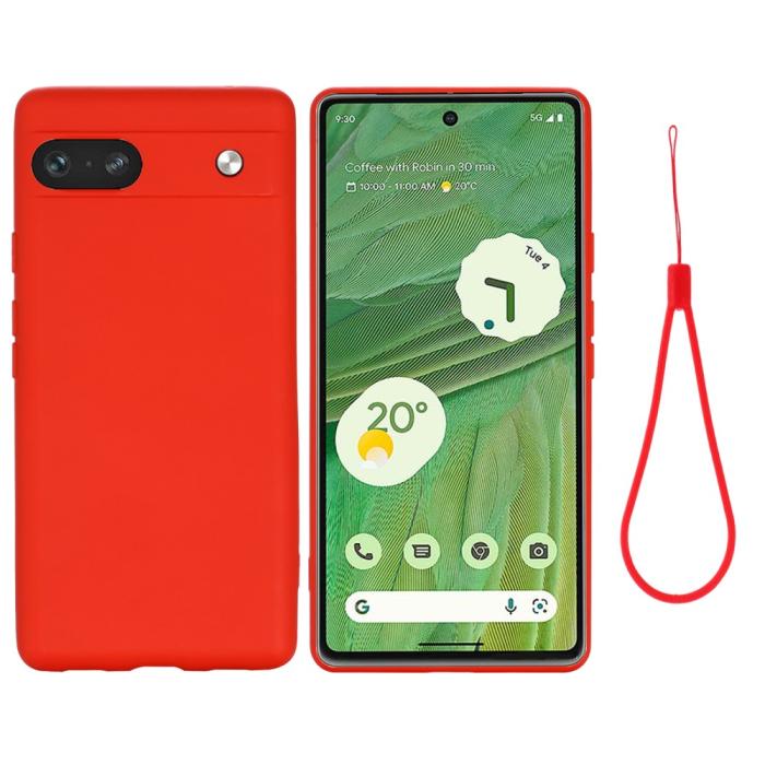 Bild 1, Google Pixel 7A Skal Liquid Silikon Med Strap Röd