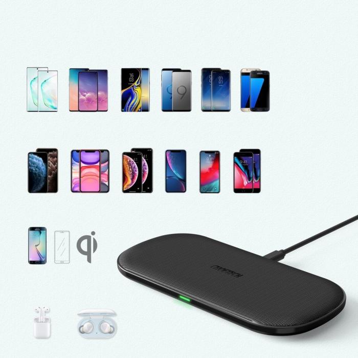 Bild 3, Choetech 10W 3A 2in1 Trådlös Qi Laddare för Mobil / Hörlurar Svart