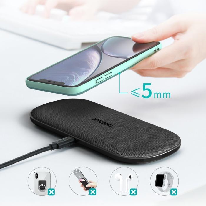 Bild 4, Choetech 10W 3A 2in1 Trådlös Qi Laddare för Mobil / Hörlurar Svart