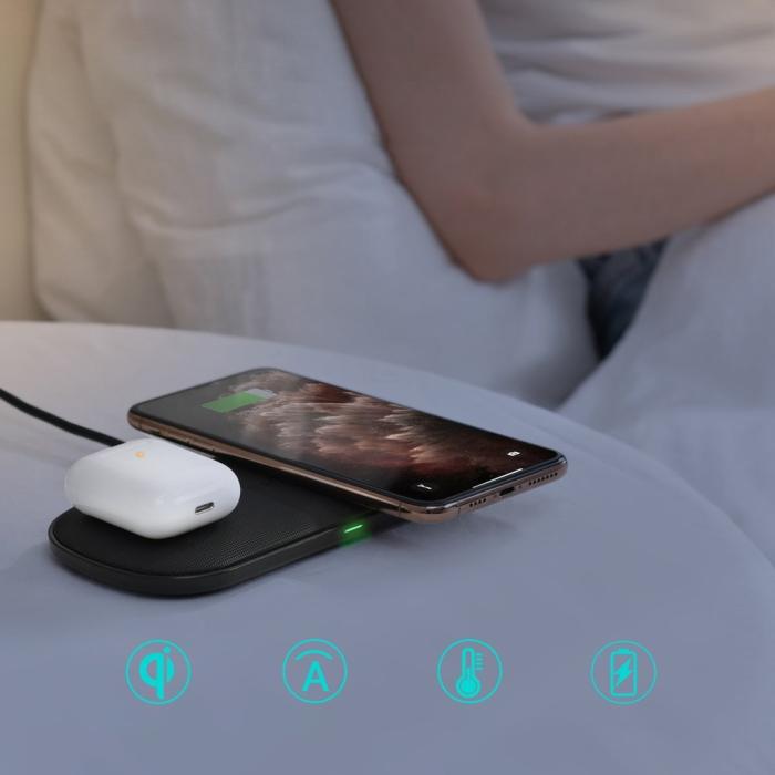 Bild 5, Choetech 10W 3A 2in1 Trådlös Qi Laddare för Mobil / Hörlurar Svart