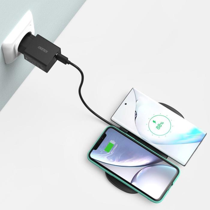 Bild 6, Choetech 10W 3A 2in1 Trådlös Qi Laddare för Mobil / Hörlurar Svart