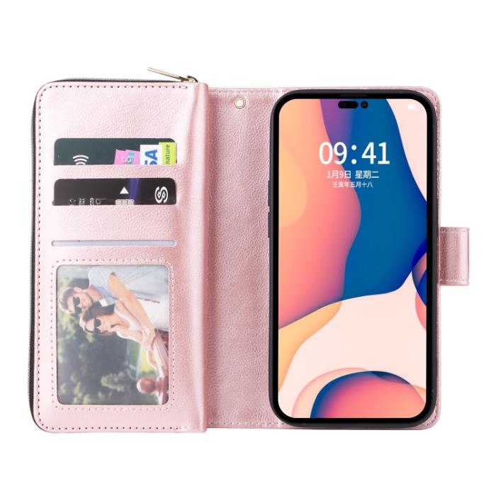 Bild 4, iPhone 14 Pro Fodral 9-Kort Multifunktionell Roséguld