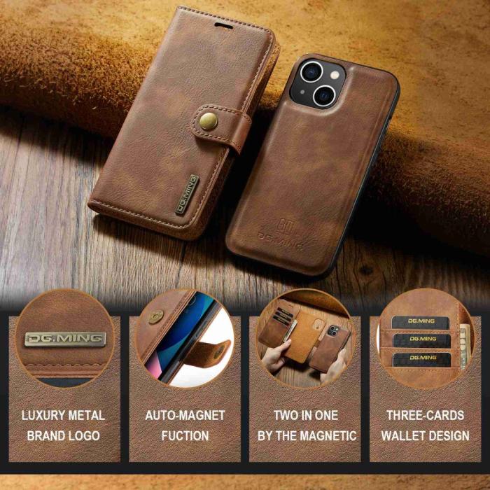 Bild 4, DG.MING iPhone 15 2in1 Magnet Fodral / Skal Brun