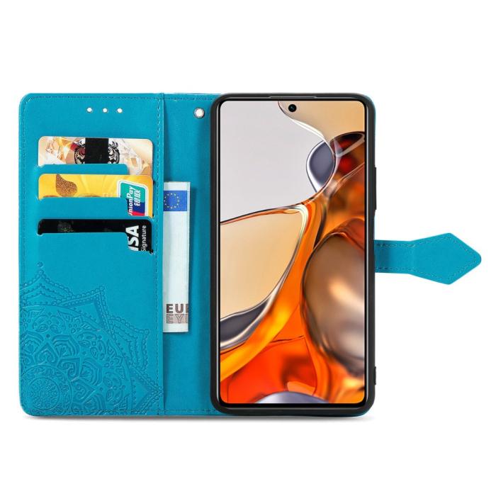Bild 4, Xiaomi 11T / 11T Pro Fodral Läder Mandala Blå
