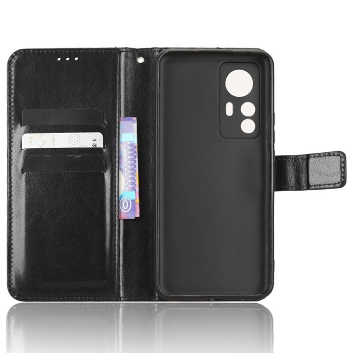 Bild 4, Xiaomi 12T / 12T Pro Fodral Crazy Horse Läder Svart