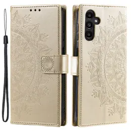 Samsung Galaxy A34 5G Fodral Mandala Läder Guld