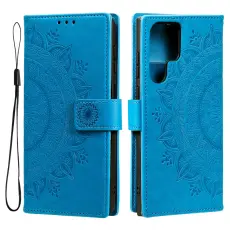 Samsung Galaxy S22 Ultra Fodral Mandala Läder Blå