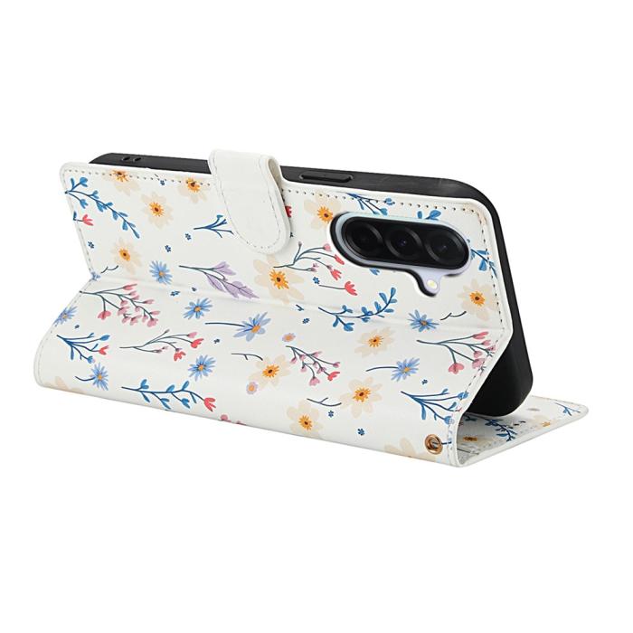 Bild 3, Samsung Galaxy A37/A36/A56 Fodral Rhombus Läder Blommor Vit