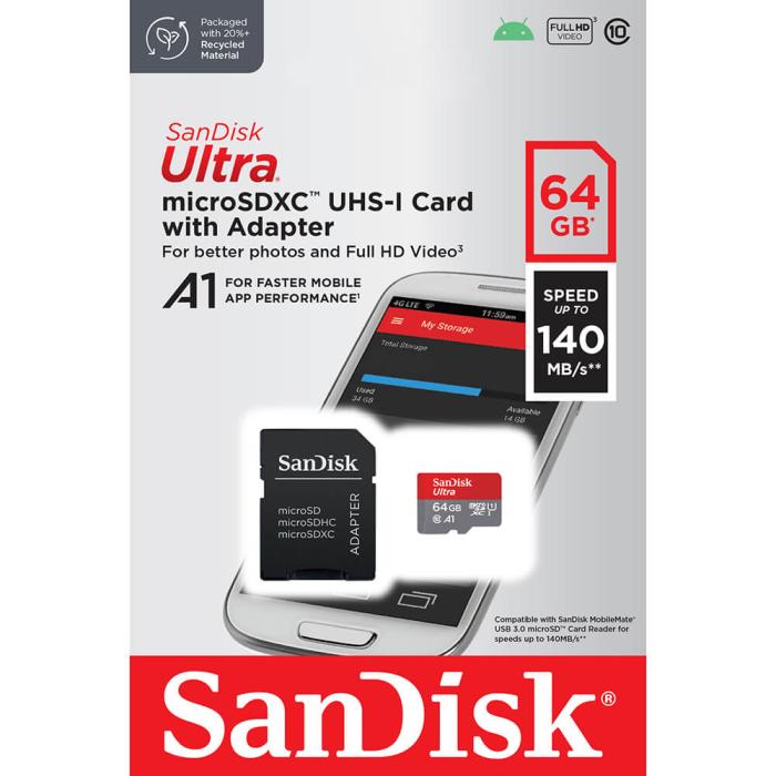 Bild 2, SanDisk MicroSDXC Mobil Ultra 64GB 140MB/s Inkl. Adapter
