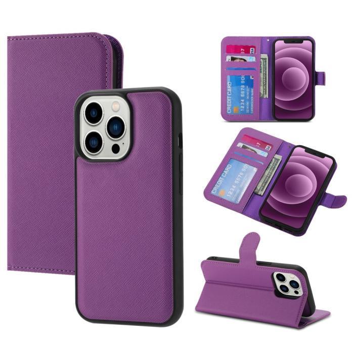 Bild 1, iPhone 15 2in1 Magnet Fodral Kryss Struktur Lila