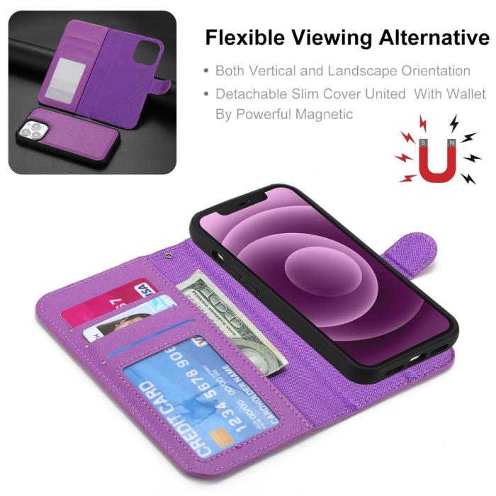Bild 2, iPhone 15 2in1 Magnet Fodral Kryss Struktur Lila