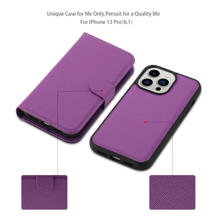 Bild 4, iPhone 15 2in1 Magnet Fodral Kryss Struktur Lila