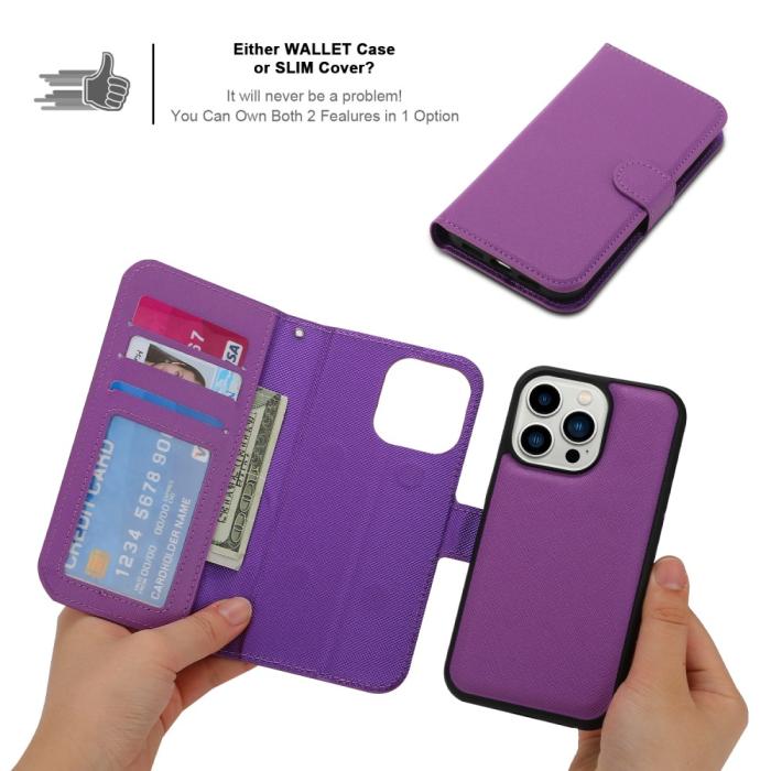 Bild 5, iPhone 15 2in1 Magnet Fodral Kryss Struktur Lila