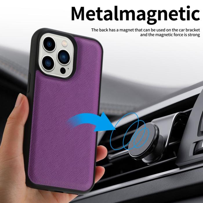 Bild 6, iPhone 15 2in1 Magnet Fodral Kryss Struktur Lila