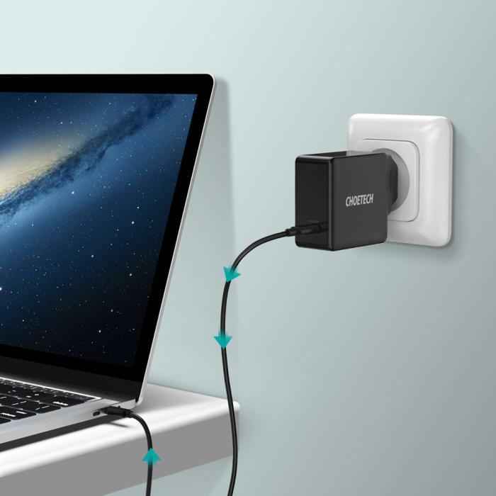 Bild 4, Choetech 60W USB-C PD Väggladdare Snabbladdning Svart