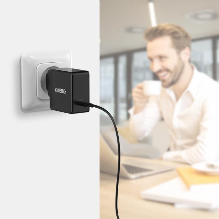 Bild 6, Choetech 60W USB-C PD Väggladdare Snabbladdning Svart