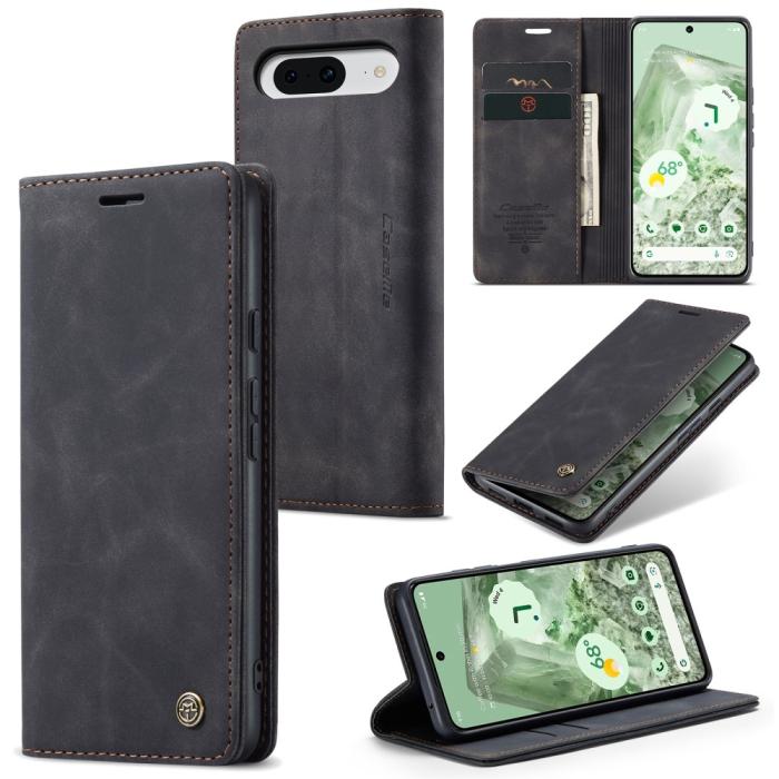 Bild 1, CASEME Google Pixel 8A Fodral Flip Retro Läder Svart
