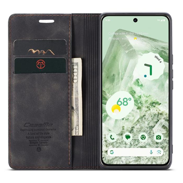 Bild 2, CASEME Google Pixel 8A Fodral Flip Retro Läder Svart