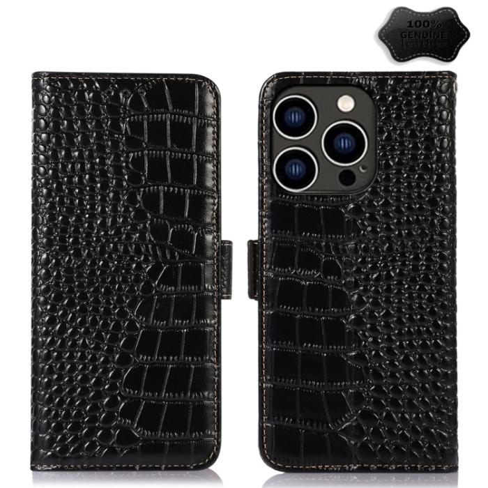 Bild 1, iPhone 15 Pro Max Fodral Krokodil Textur Svart