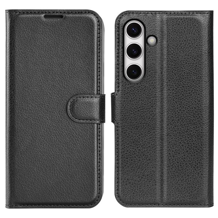 Bild 1, Samsung Galaxy S24 FE Fodral Litchi Läder Textur Svart