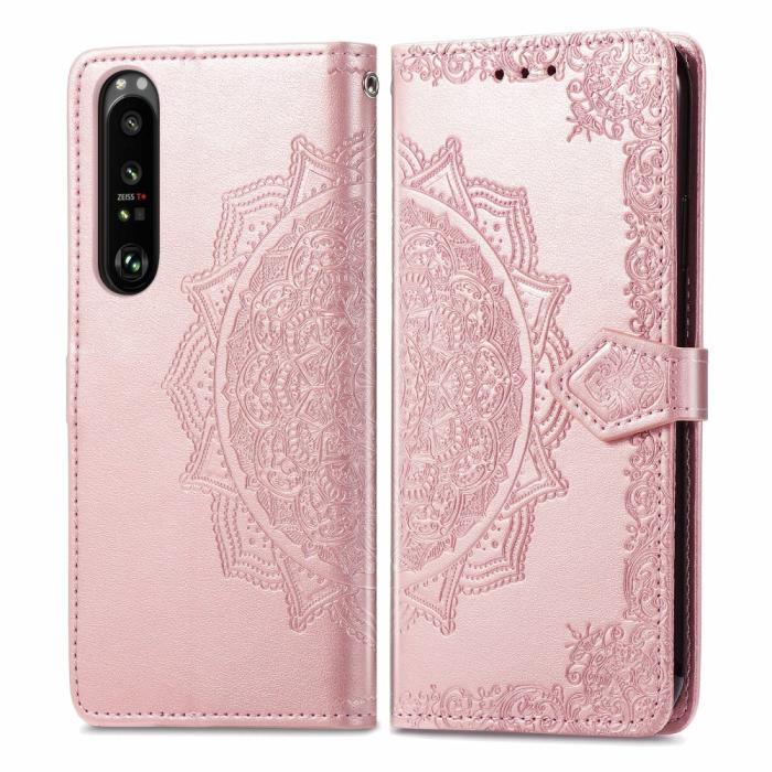 Bild 1, Sony Xperia 1 III - Mandala Läder Fodral - Roséguld