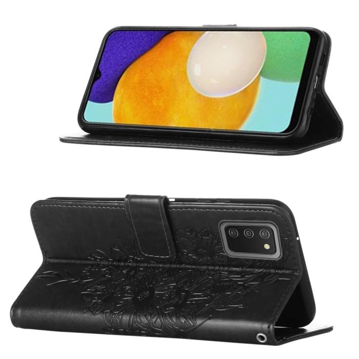 Bild 3, Samsung Galaxy A03s Fodral Tryckt Butterfly Svart