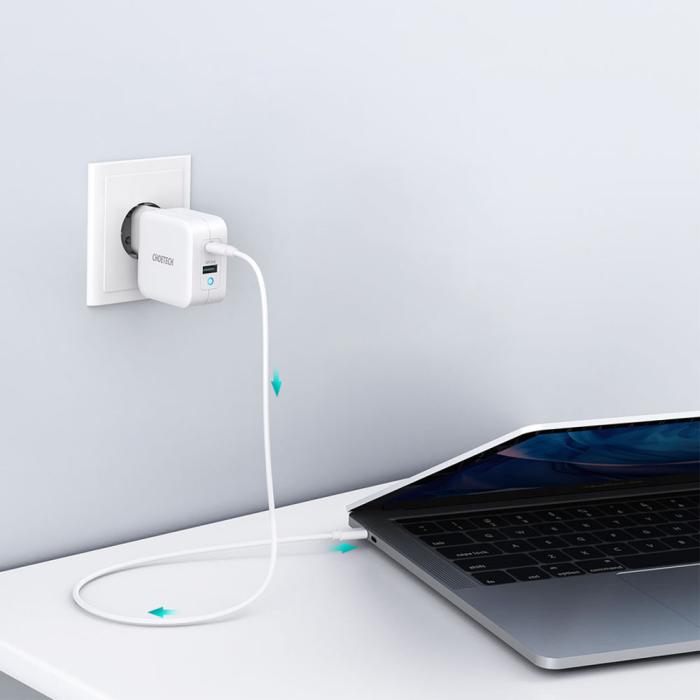 Bild 2, Choetech 65W GaN USB-C / USB-A PD QC Väggladdare Vit