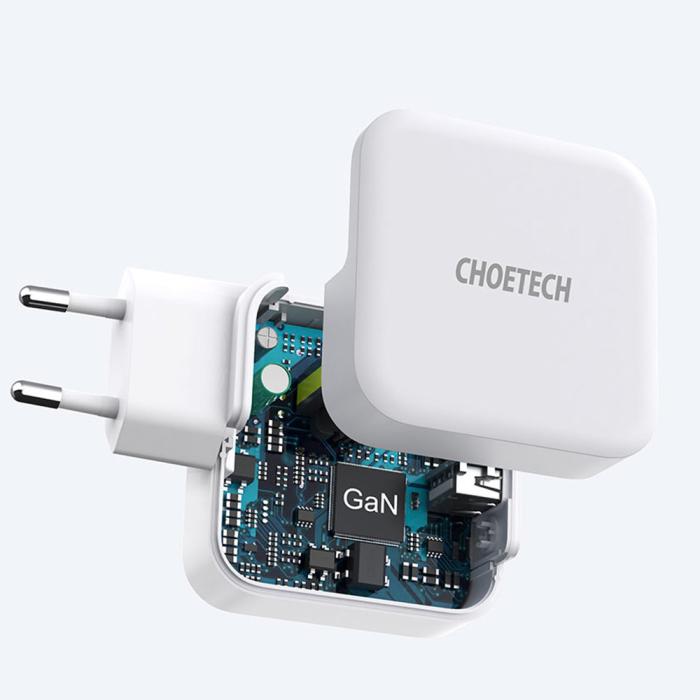 Bild 4, Choetech 65W GaN USB-C / USB-A PD QC Väggladdare Vit