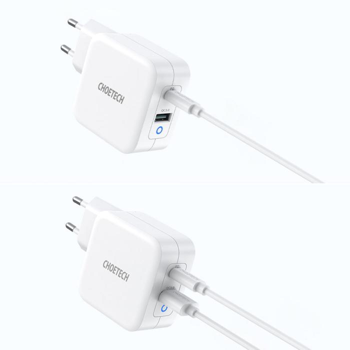 Bild 5, Choetech 65W GaN USB-C / USB-A PD QC Väggladdare Vit