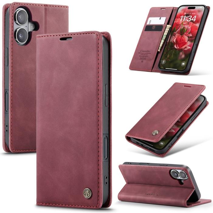 Bild 1, CASEME iPhone 16 Fodral Flip Läder Vinröd