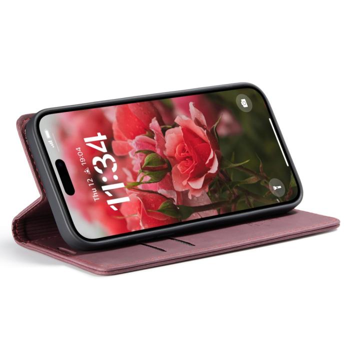 Bild 3, CASEME iPhone 16 Fodral Flip Läder Vinröd