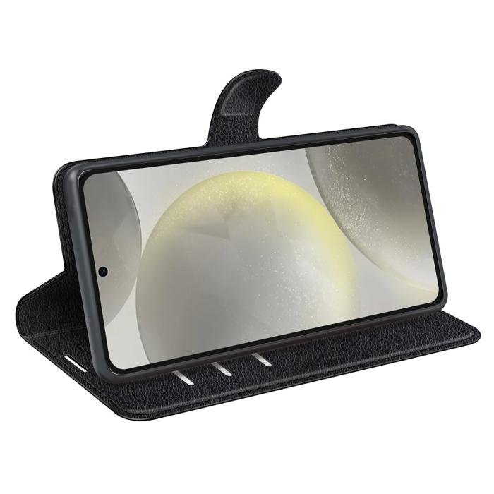 Bild 3, Samsung Galaxy S24 FE Fodral Litchi Läder Textur Svart