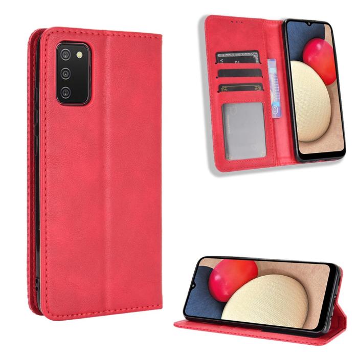 Bild 1, Samsung Galaxy A02s - Retro Läder Flip Fodral - Röd