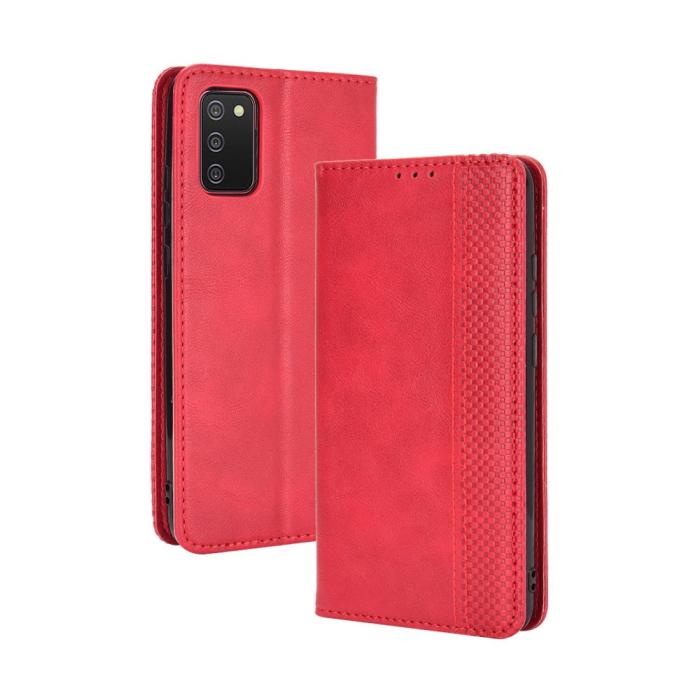 Bild 2, Samsung Galaxy A02s - Retro Läder Flip Fodral - Röd