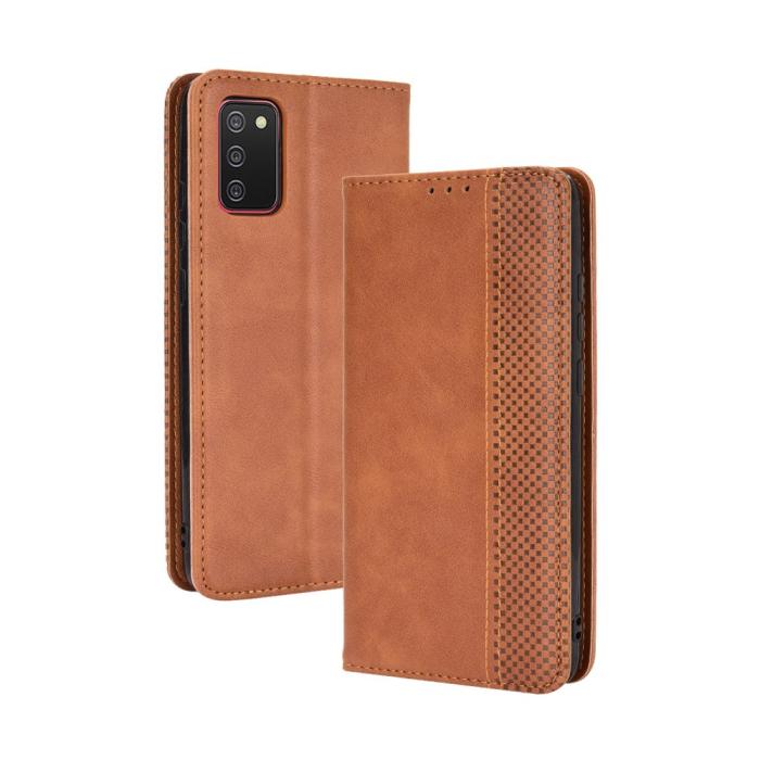 Bild 2, Samsung Galaxy A02s - Retro Läder Flip Fodral - Brun