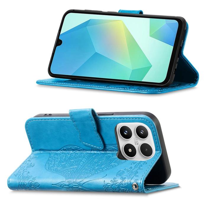 Bild 2, Xiaomi 17 Fodral Läder Fjäril Ljus Blå