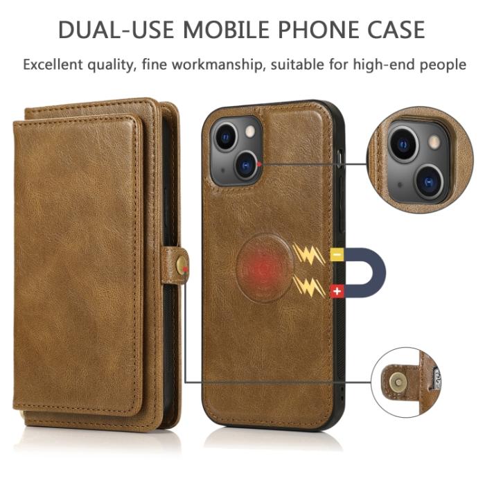 Bild 2, iPhone 14 Plus Fodral Flerfack 2in1 Magnet Skal Brun