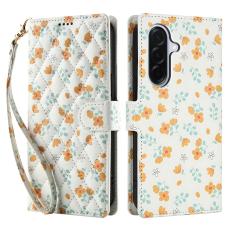 Samsung Galaxy A37/A36/A56 Fodral Rhombus L&auml;der Blommor Vit