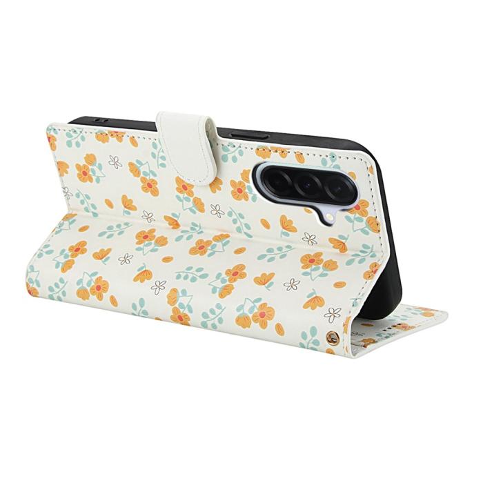 Bild 3, Samsung Galaxy A37/A36/A56 Fodral Rhombus Läder Blommor Vit