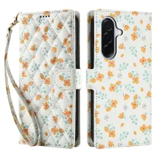 Samsung Galaxy A37/A36/A56 Fodral Rhombus L&auml;der Blommor Vit