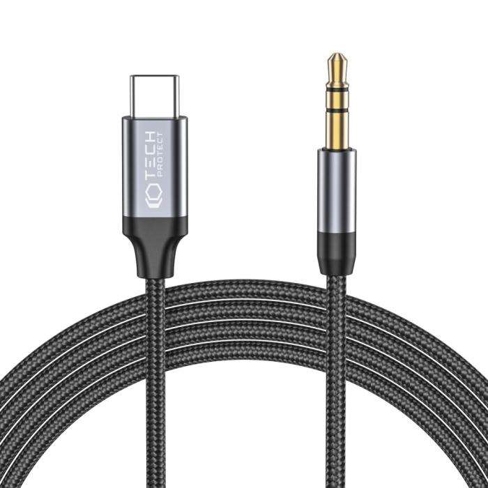 Bild 1, Tech-Protect 1m USB-C - AUX Ljudadapter UltraBoost Svart