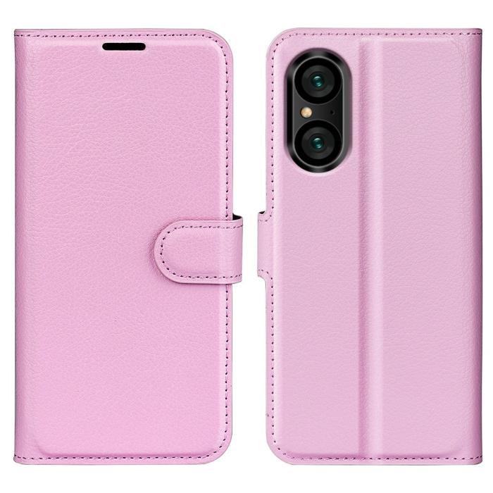 Bild 1, Sony Xperia 5 V Fodral Litchi Textur Ljus Rosa