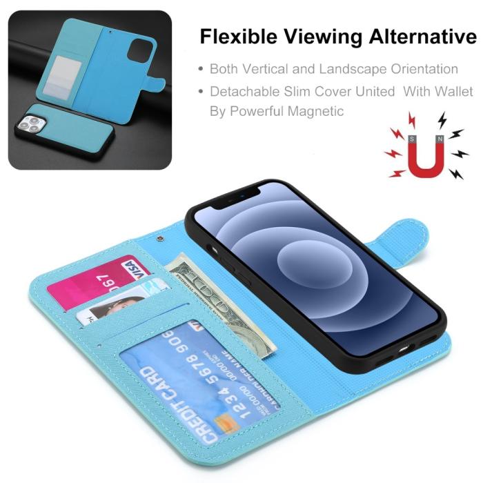 Bild 2, iPhone 15 2in1 Magnet Fodral Kryss Struktur Blå