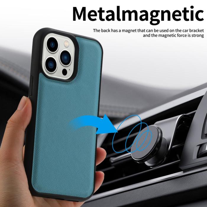 Bild 6, iPhone 15 2in1 Magnet Fodral Kryss Struktur Blå