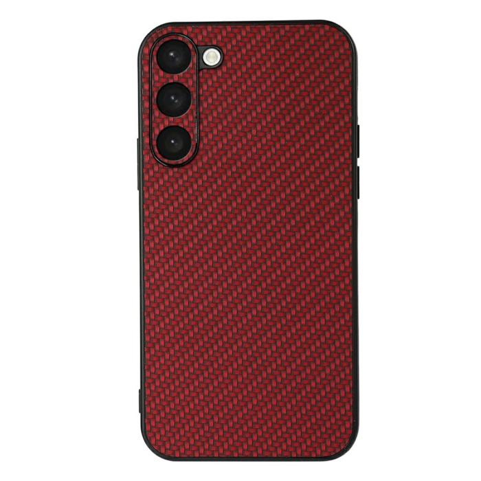 Bild 1, Samsung Galaxy S23 Skal Läderbelagt Kolfiber Textur Röd