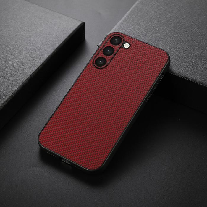 Bild 3, Samsung Galaxy S23 Skal Läderbelagt Kolfiber Textur Röd