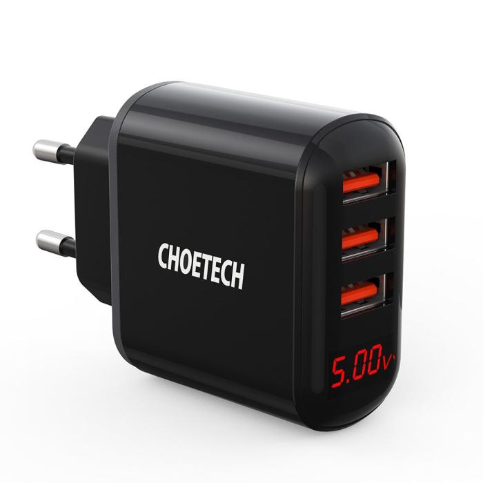 Bild 1, Choetech 3.4A 3x USB Väggladdare Svart