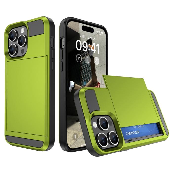 Bild 1, iPhone 15 Plus Skal Hybrid Armor Med Kortfack Grön